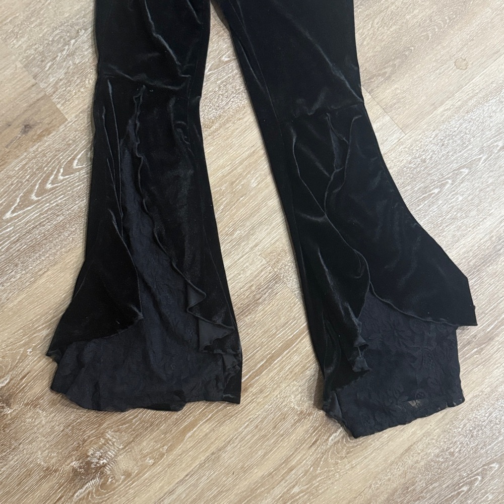 Velvet and lace ruffle trim flare bell bottoms - Picture 4 of 4